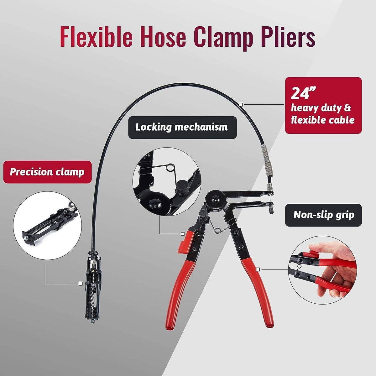 Solidspare Flexible Automotive Hose Clamp Clip Plier Tool Set Swivel Jaw Flat Angled Band