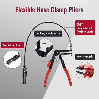 Solidspare Flexible Automotive Hose Clamp Clip Plier Tool Set Swivel Jaw Flat Angled Band