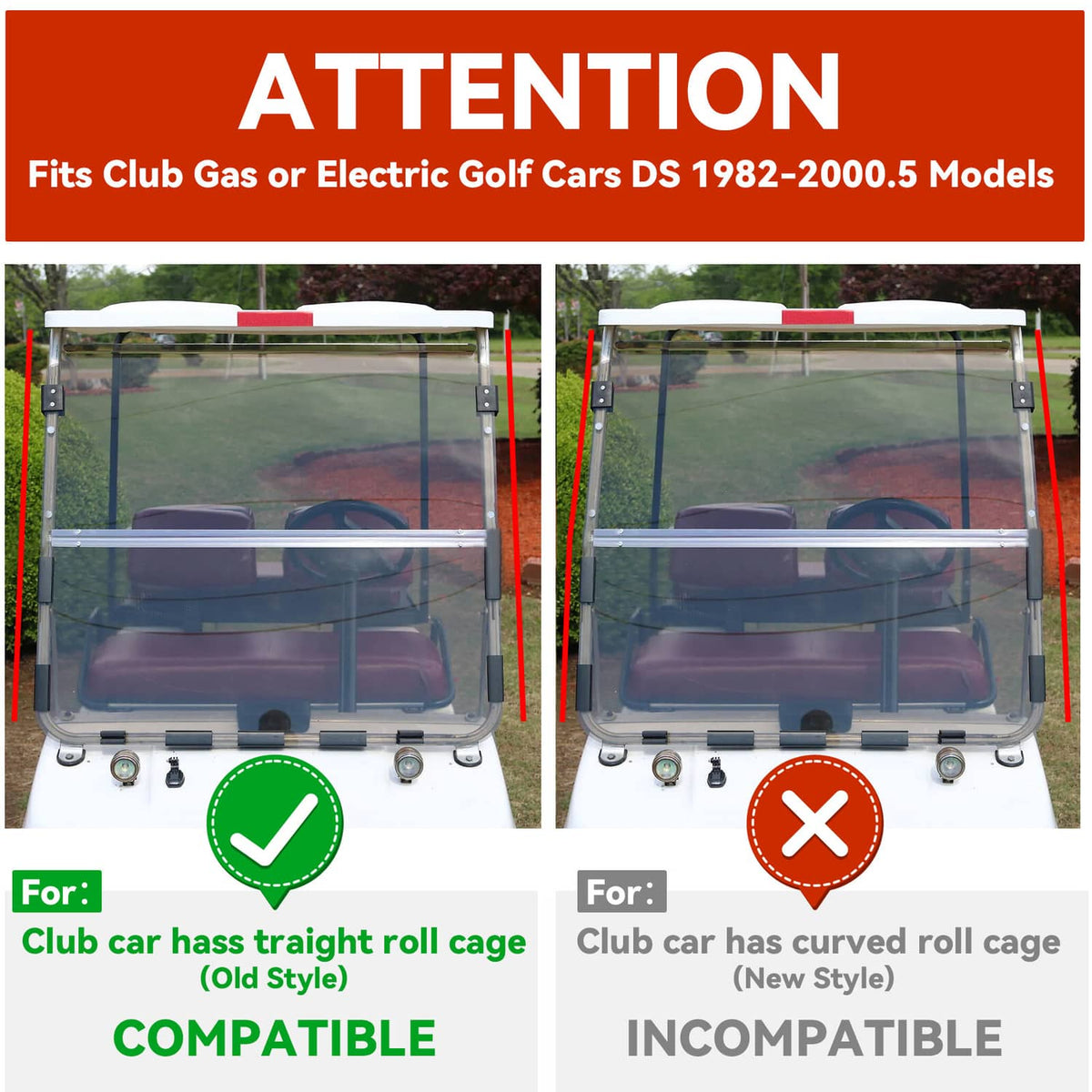 Solidspare For Club Car DS 1982-2000.5 Folding Golf Cart Tinted Windshield Windscreen