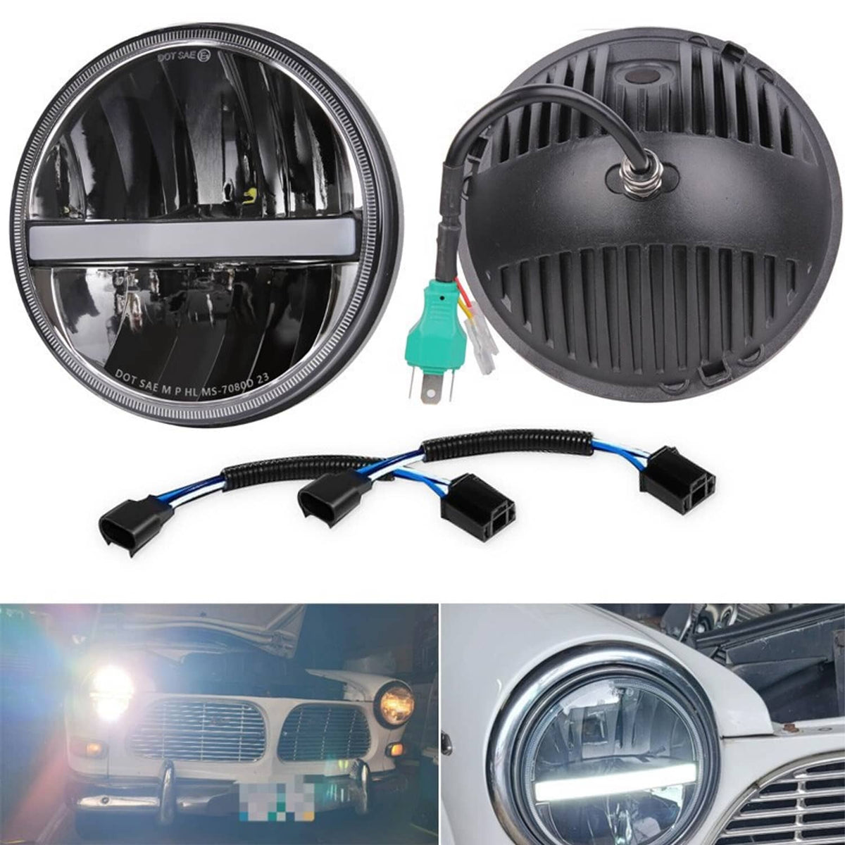 Solidspare Pair 7" inch Round Halo LED Headlights DRL Turn For Chevrolet Bel Air