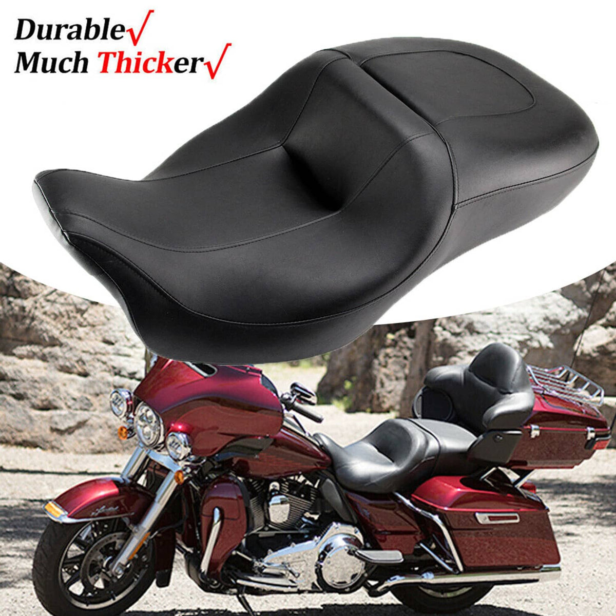 Solidspare Driver Passenger TwoUp Seat For Harley Touring Electra Glide Ultra Classic 08-Up