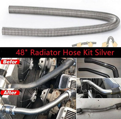 Solidspare Universal 48" Stainless Steel Radiator Flexible Coolant Water Hose W/ Caps Kit