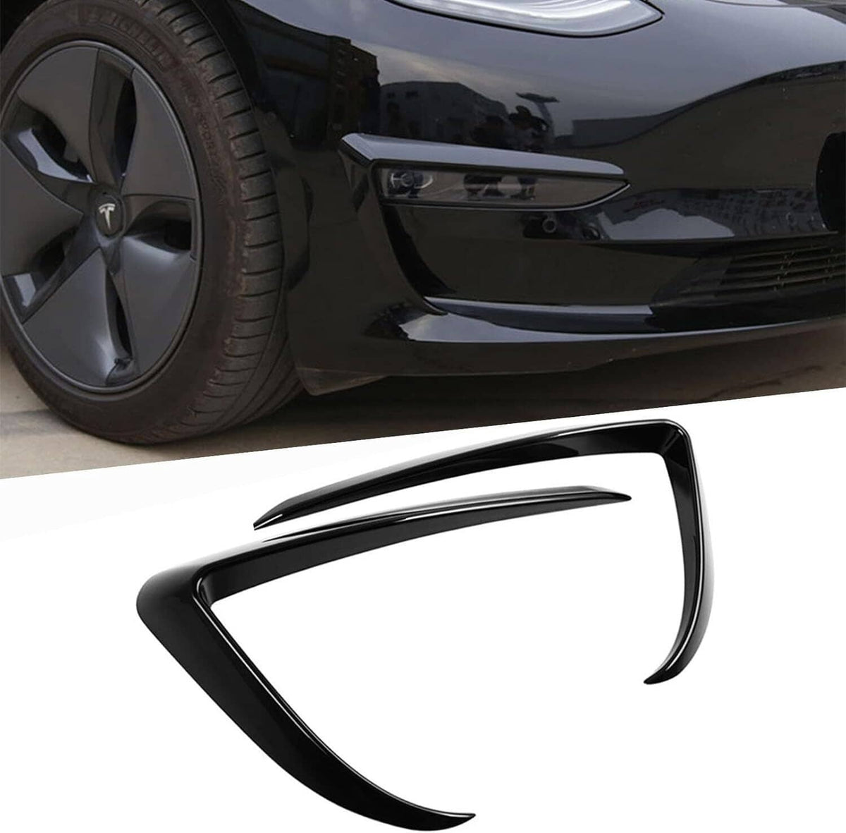 Solidspare Gloss Black Front Fog Light Eyebrow Cover Trim For Tesla Model 3 2017-2023 U8