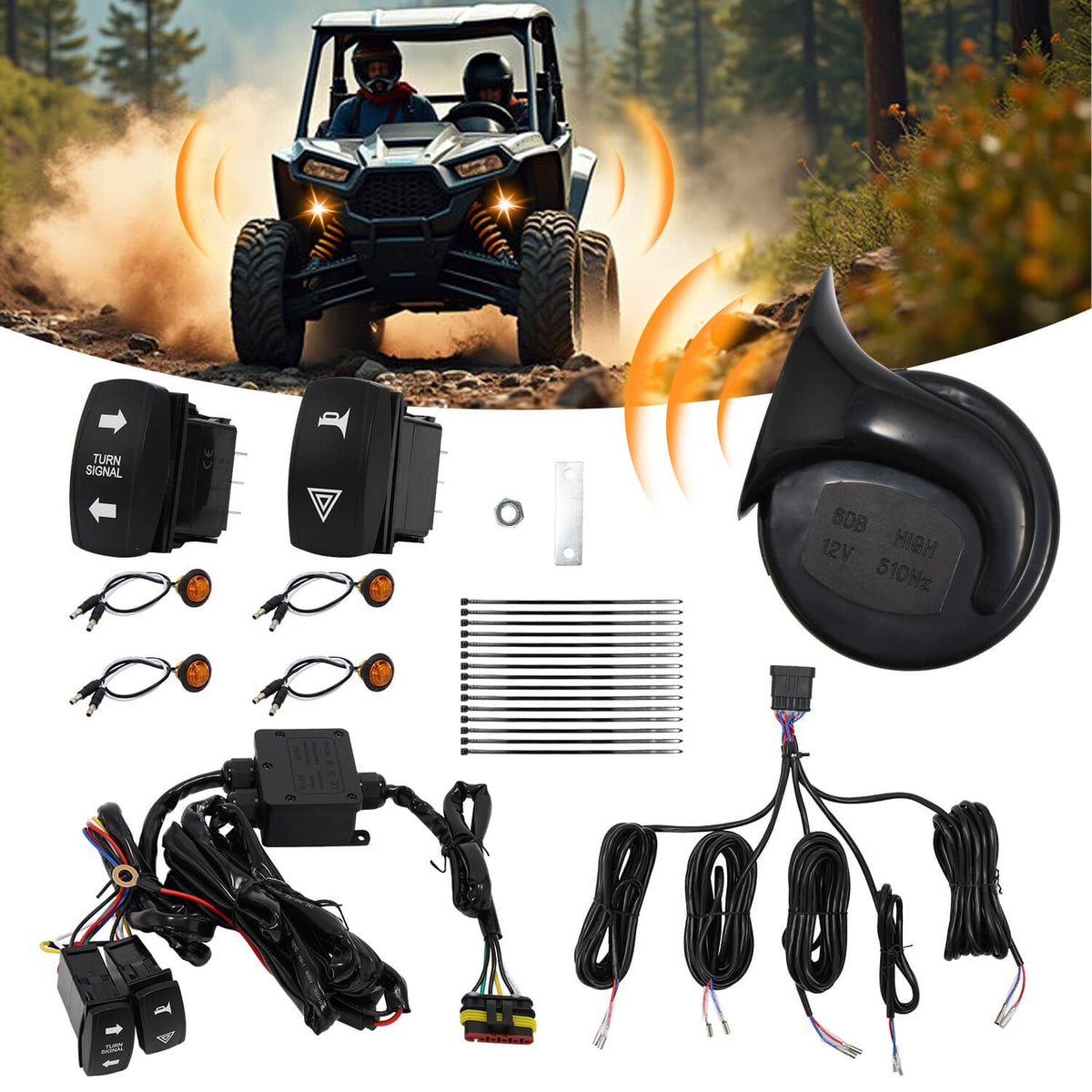 Solidspare Plug and Play Turn Signal Horn Kit For Polaris Can-Am Kawasaki UTV Universal