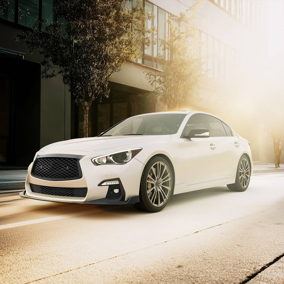 Solid Spare Fits Infiniti Q50 Sport 18-24 Gloss Black PP 3PC Front Bumper Lip Chin Splitter