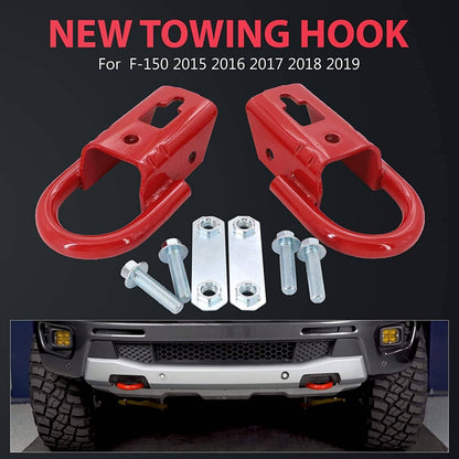 Solidspare Red 2 Pcs Towing Hooks FL3Z17N808A w/ Hardware Front For 2009-2019 Ford F150
