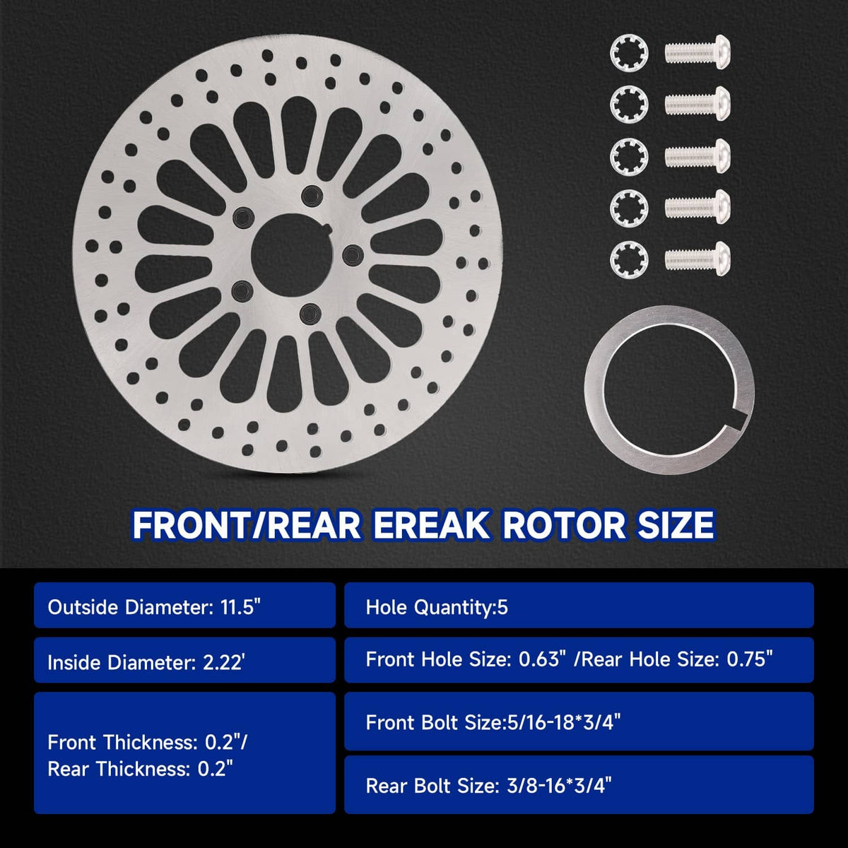 Solidspare 11.5" Front and Rear Disc Disk Brake Rotors Fit For Harley Road Glide Road King