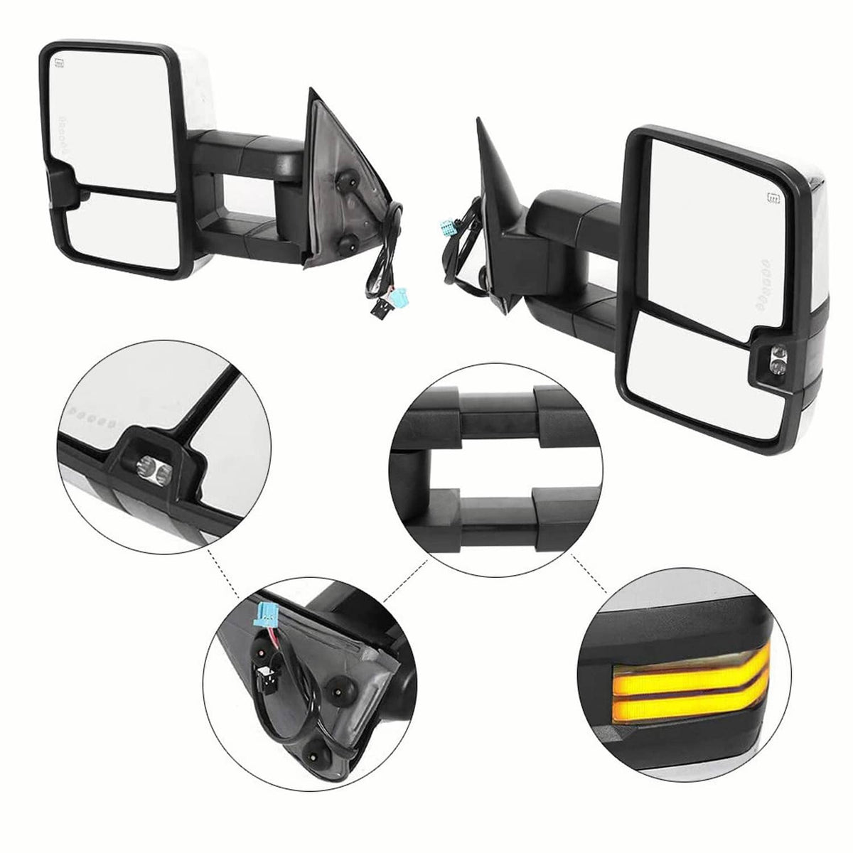 Solidspare Chrome Tow Mirror Power Heated Extend For 2003-07 Silverado Sierra Suburban 1500