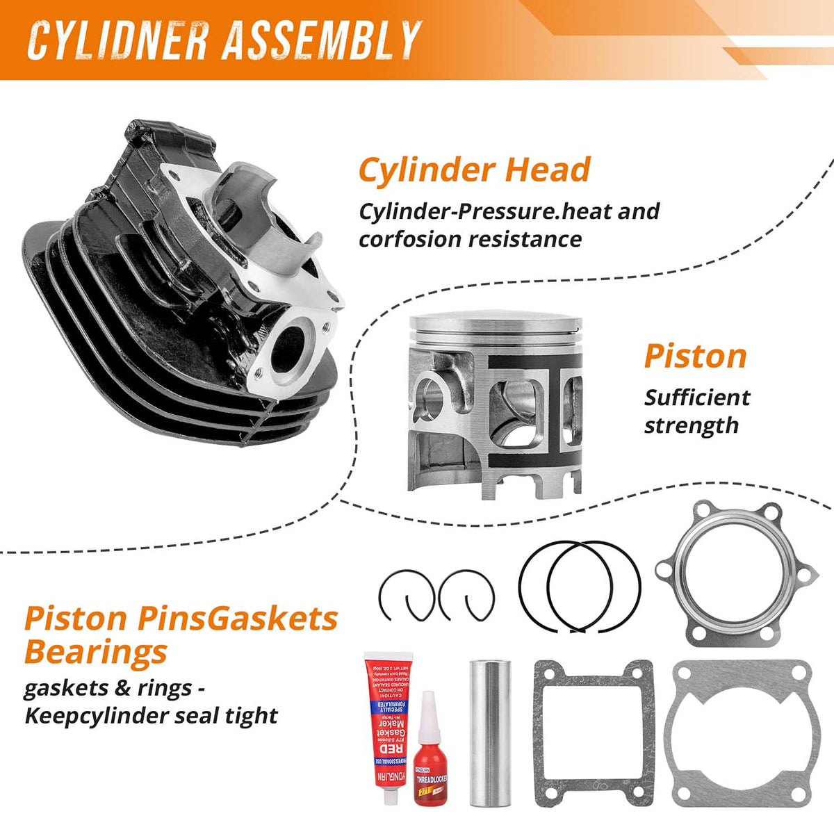 Solidspare Cylinder Top End Kit W/ Piston Rings &Gasket For Yamaha YFS200 Blaster 200 88-06