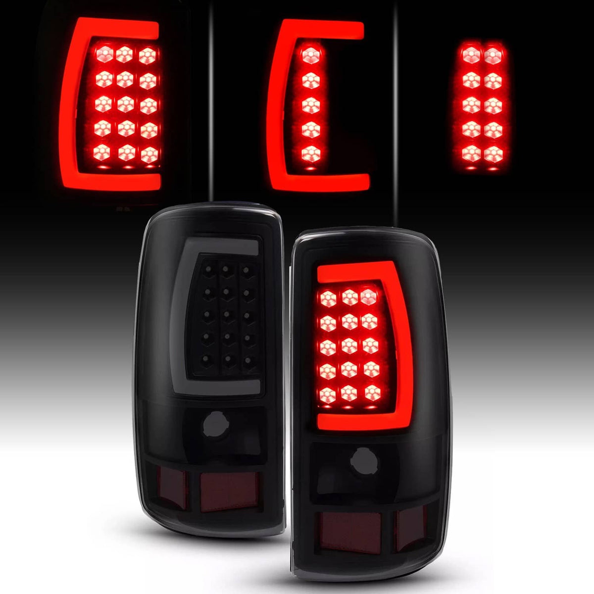 Solid Spare For 2000-2006 Chevy Suburban Tahoe GMC Yukon Black Smoke LED Tube Tail Lights
