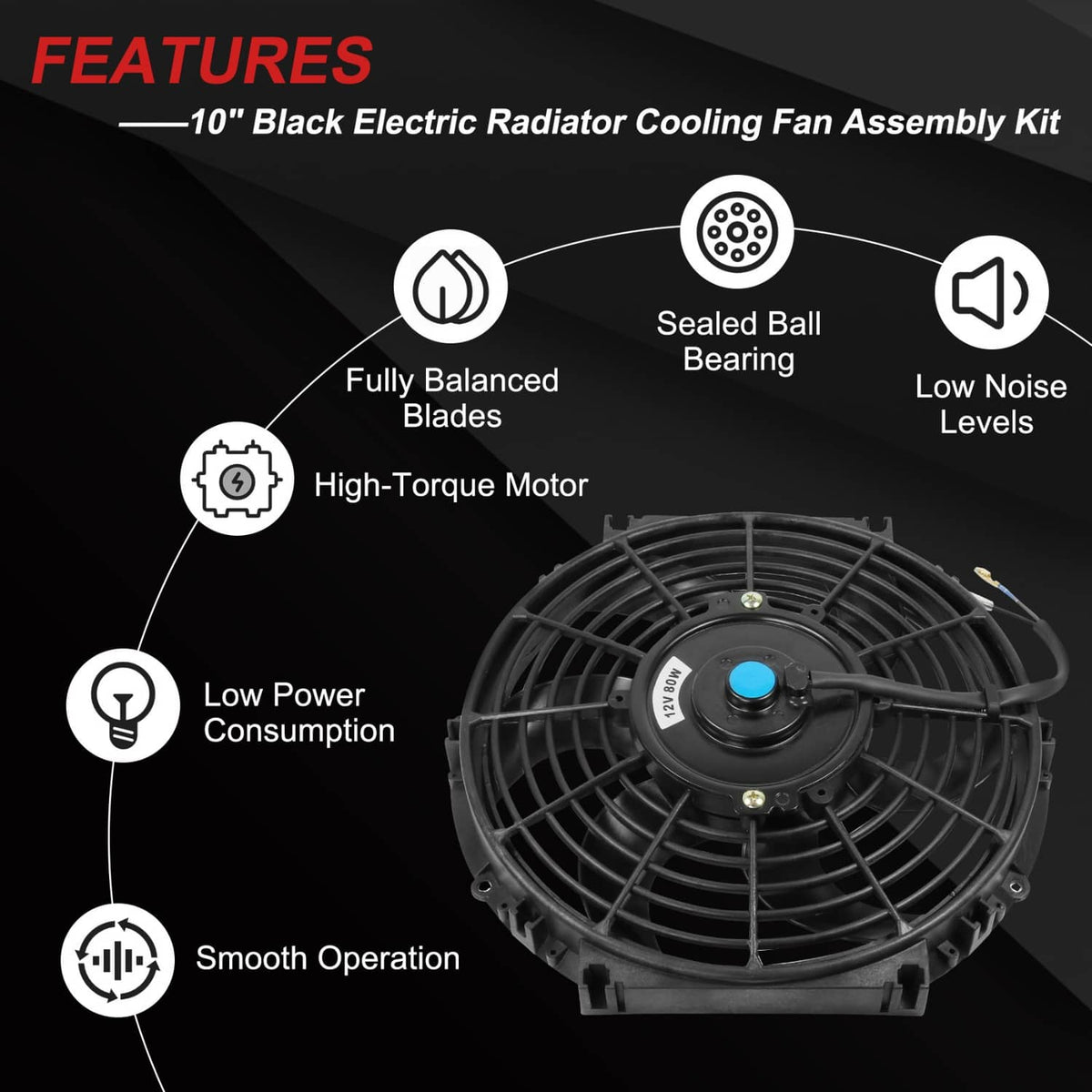 Solidspare Universal Electric Radiator Slim Cooling Fan Push Pull 10" Inch 12v 80w 1750CFM