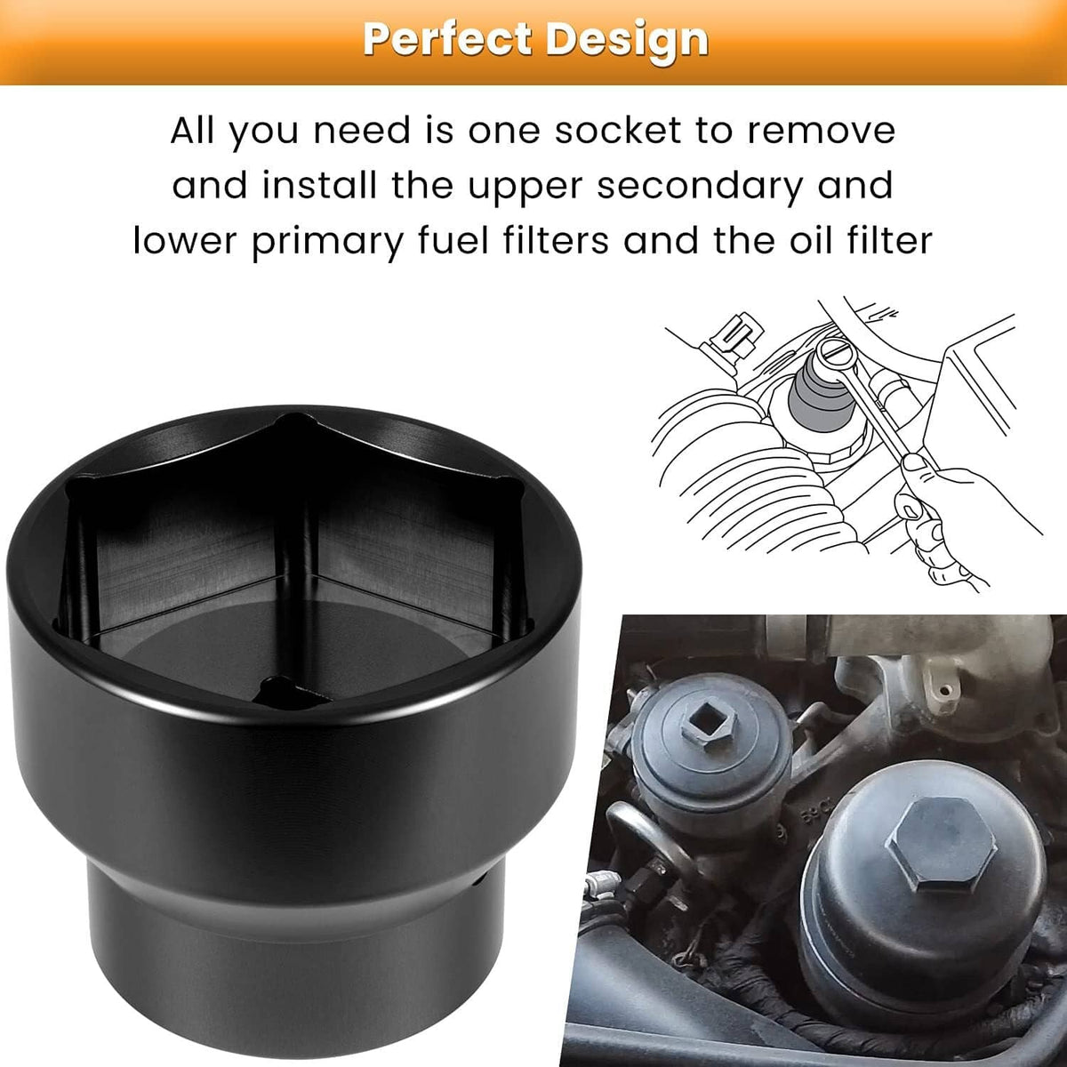 Solid Spare Oil Filter Socket 24mm / 36mm for 2003-2010 Ford 6.0L / 6.4L Powerstroke Diesel