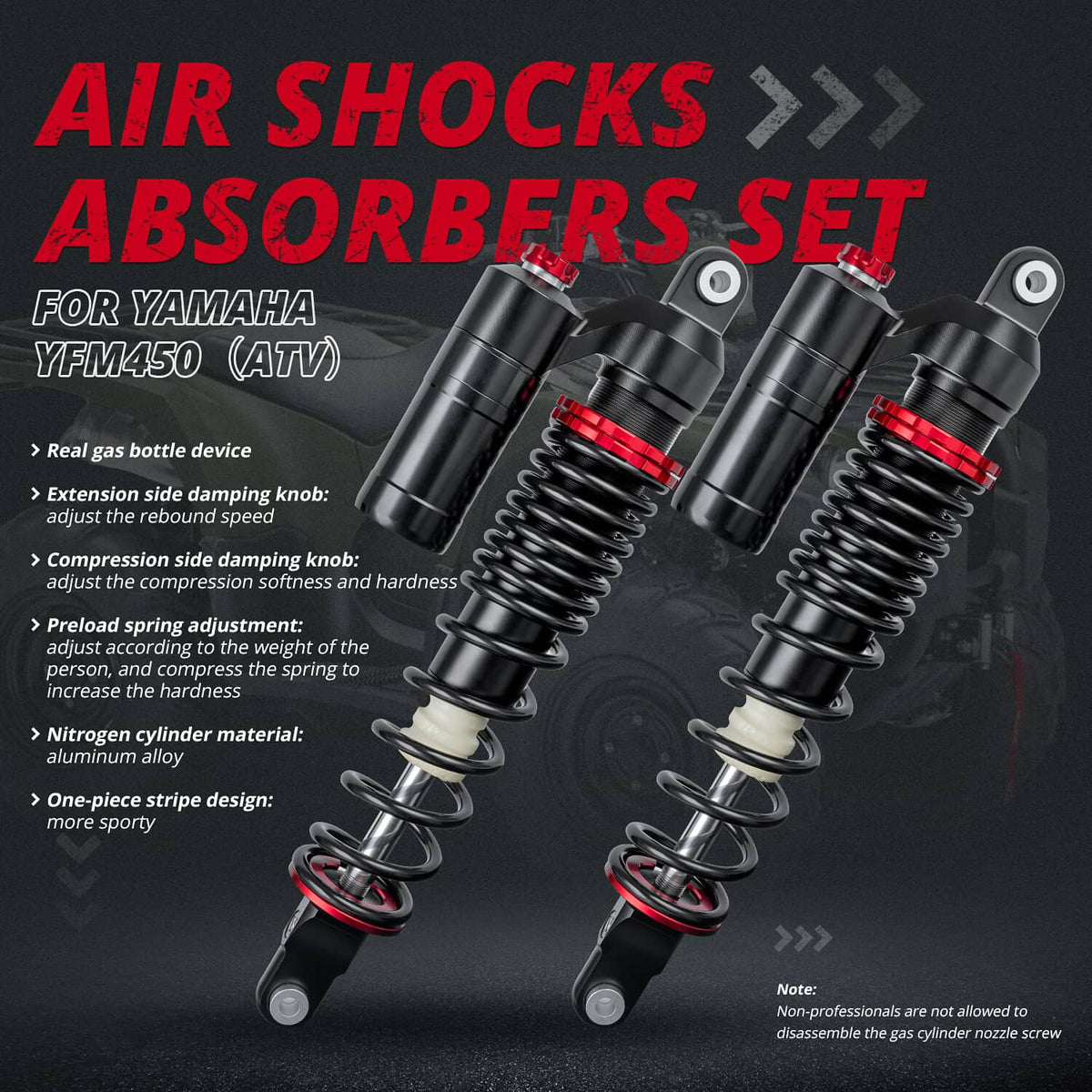 Solidspare Pair 425mm 16.75" Front Air Shock Absorber for Yamaha Raptor 660 660R 700 700R
