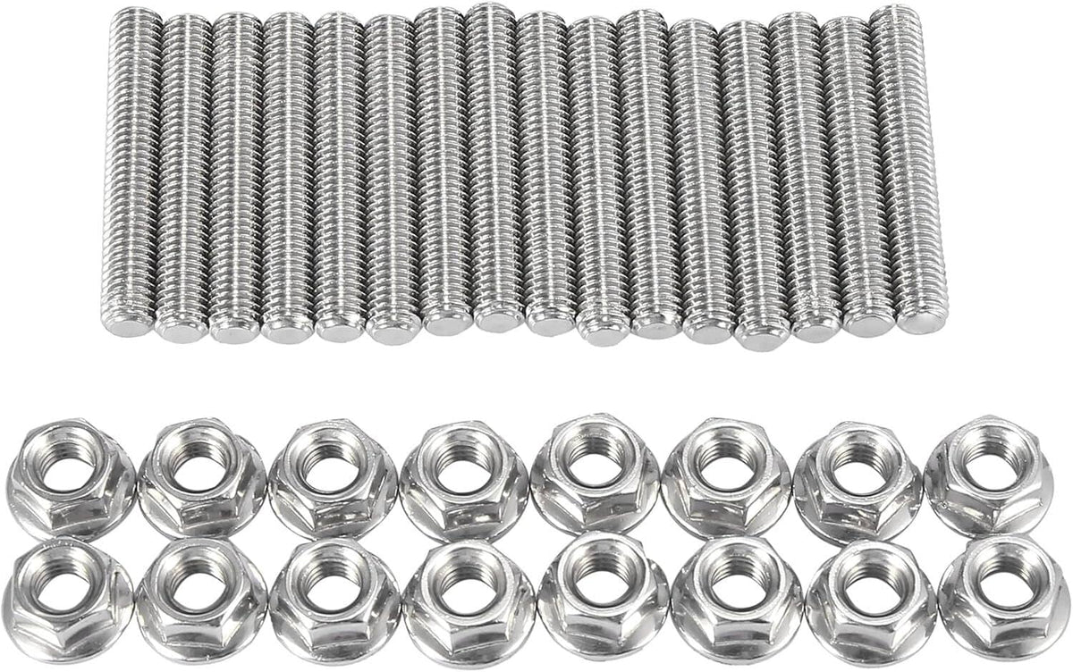 Solidspare 16Pcs Stainless Steel Exhaust Manifold Stud Nuts Kit for Ford 4.6 5.4 Liter V8