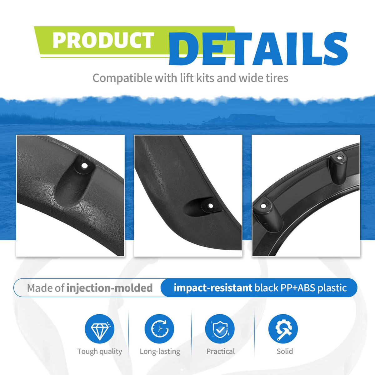 Solidspare 4 PCS Front and Rear Golf Cart Standard Fender Flares Set for Club Car Precedent