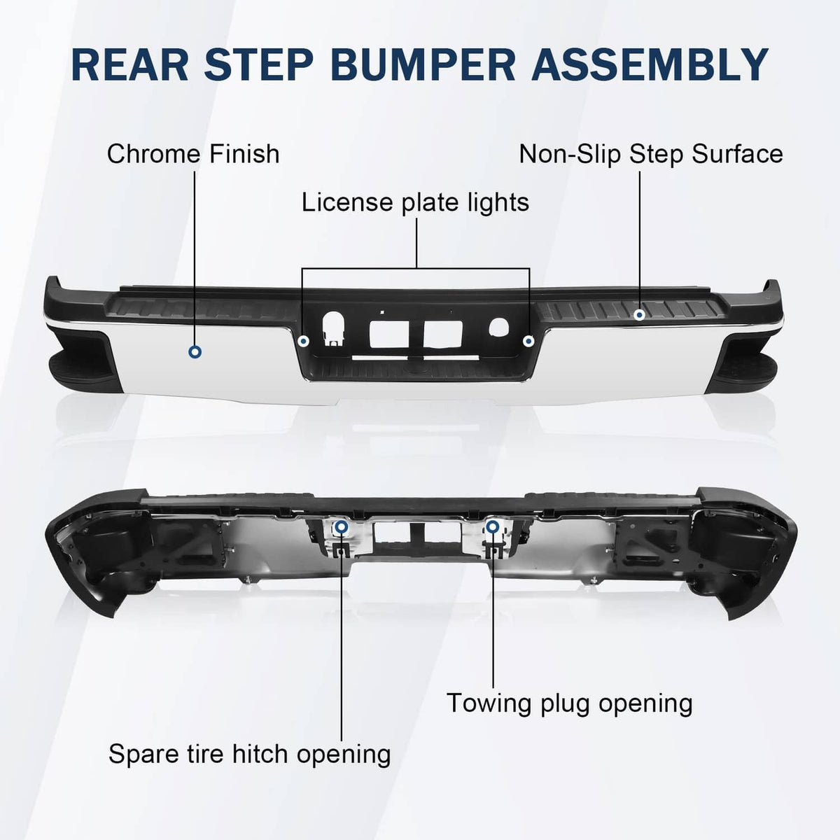 Solidspare Chrome Rear Step Bumper Assembly FIT Chevy Silverado GMC Sierra 1500 2014-2018