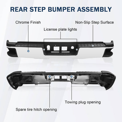 Solidspare Chrome Rear Step Bumper Assembly FIT Chevy Silverado GMC Sierra 1500 2014-2018
