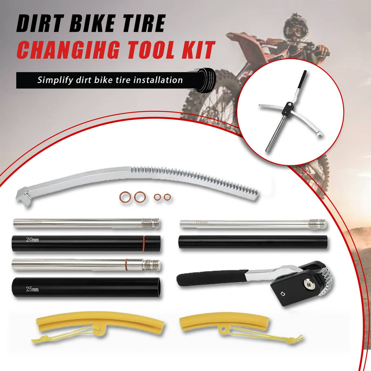 Solidspare New Dirt Bike Tire Changing Tool Kit for Motocross & Enduro 16" to 21" 15-25mm