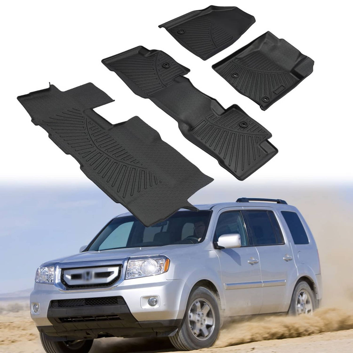 Solidspare Front & 2nd & 3rd Row TPE Floor Mats Liners Set For 2009-2015 Honda Pilot 4-Door