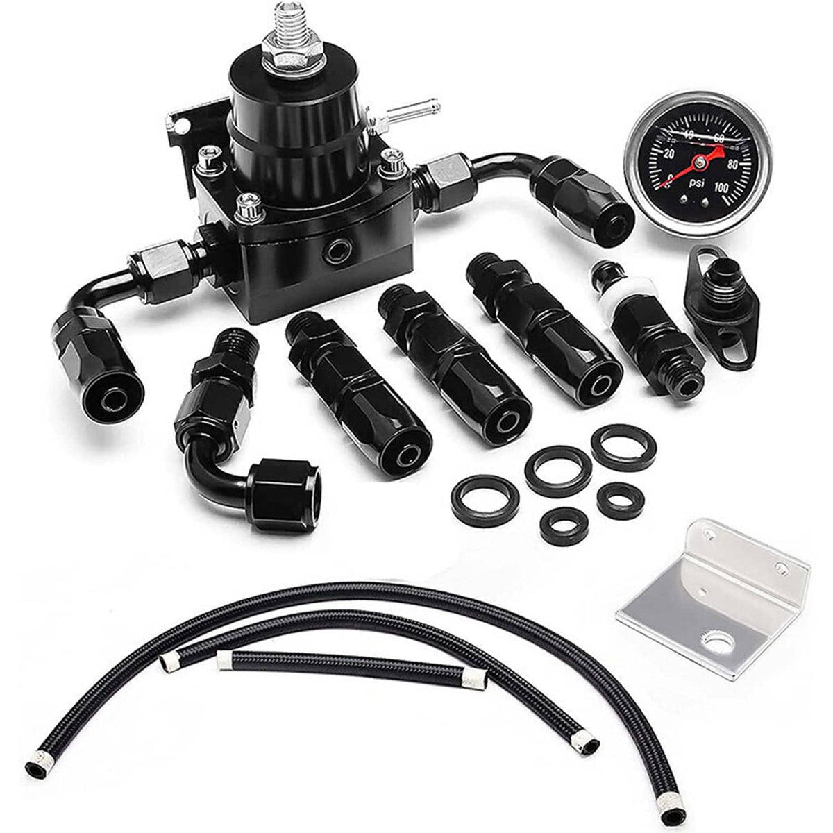 Solidspare Universal Fuel Pressure Regulator Kit 100psi Guage AN6 Fuel Line Hose Fittings