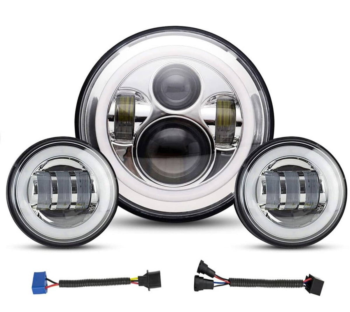 Solidspare 7"In 140W LED Headlight Hi/Lo + 2Pcs 4.5"In 80W Fog Light for Harley Davidson