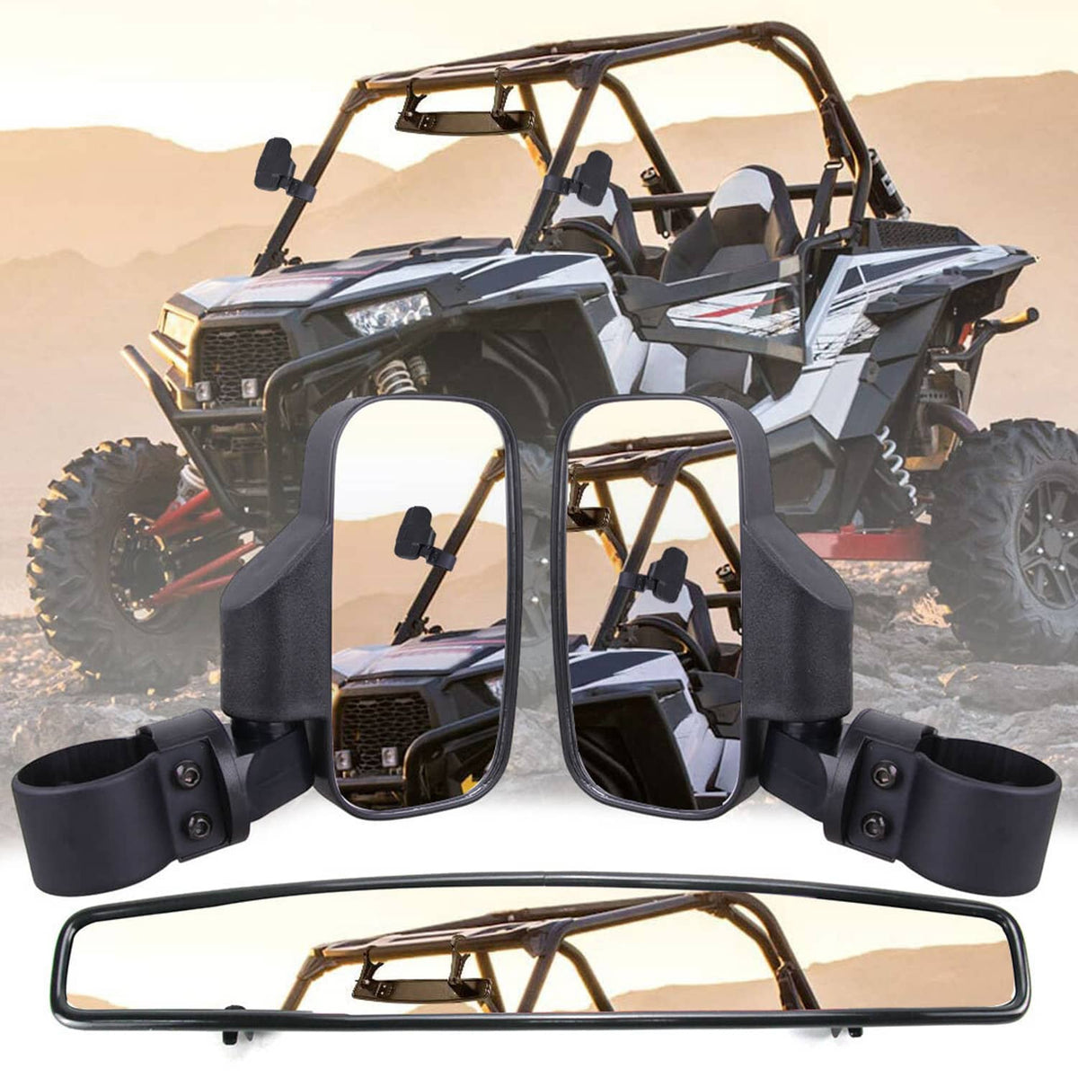 Solidspare For John Deere Gator XUV Polaris RZR 800 900 S UTV Side Mirrors & Center Mirror