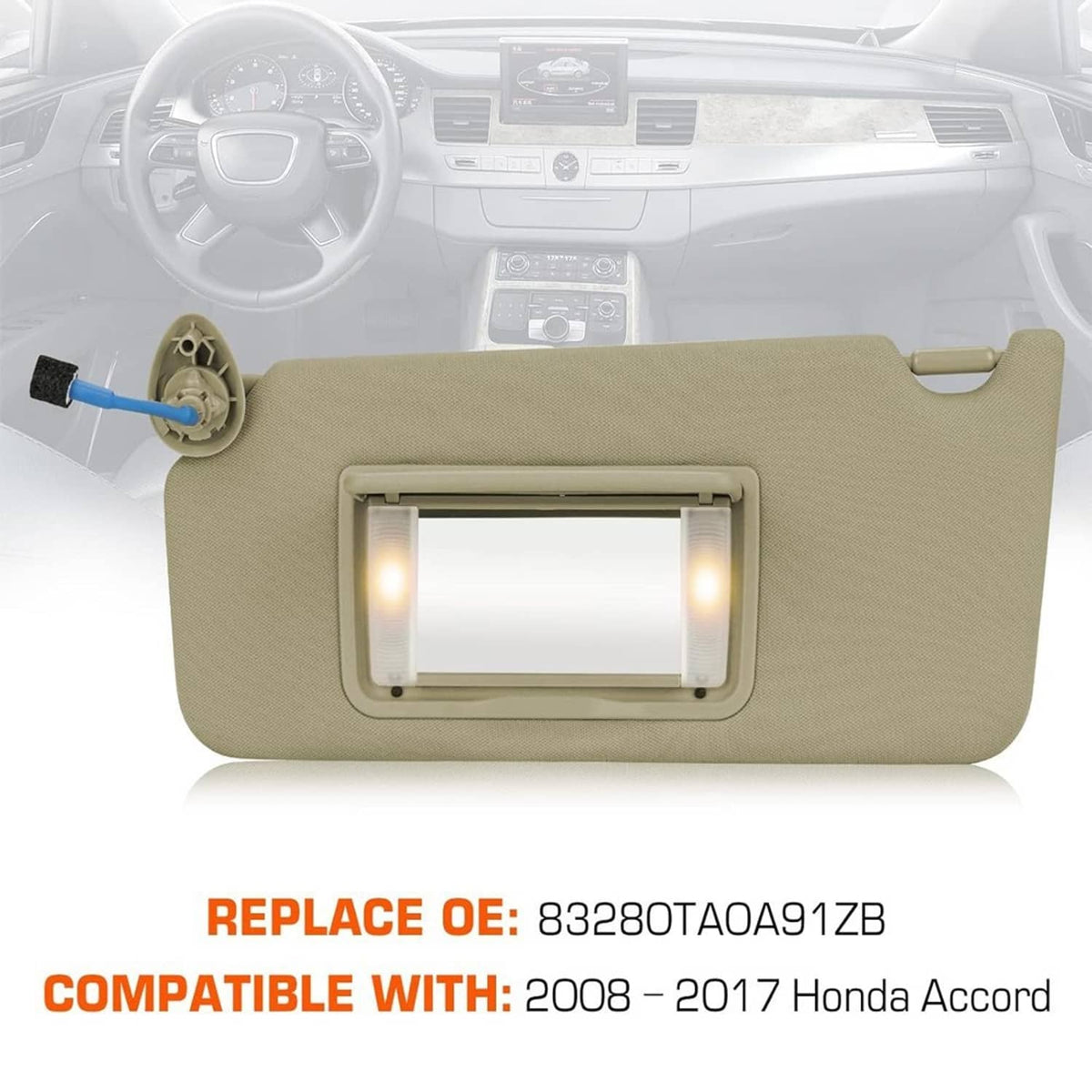 Solidspare Left Driver Side Sun Visor w/ Light & Mirror For 2008-2017 Honda Accord Beige