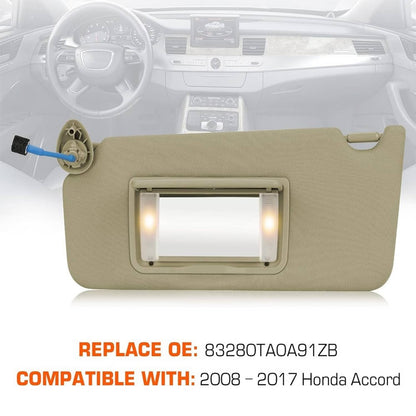 Solidspare Left Driver Side Sun Visor w/ Light & Mirror For 2008-2017 Honda Accord Beige