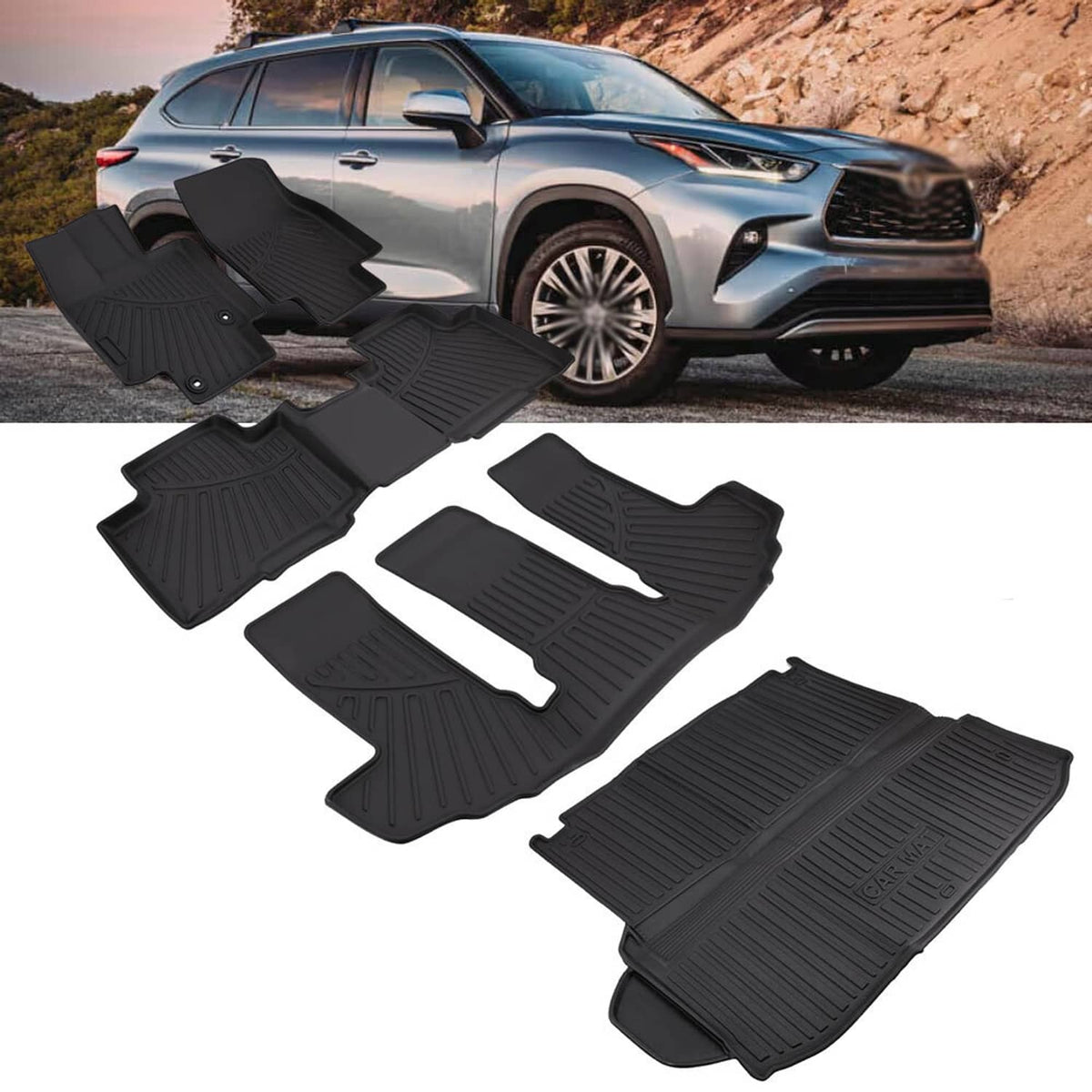 Solidspare For Toyota Highlander 2020-2025 Cargo Mats Floor Mats Backrest Mat Trunk Liners
