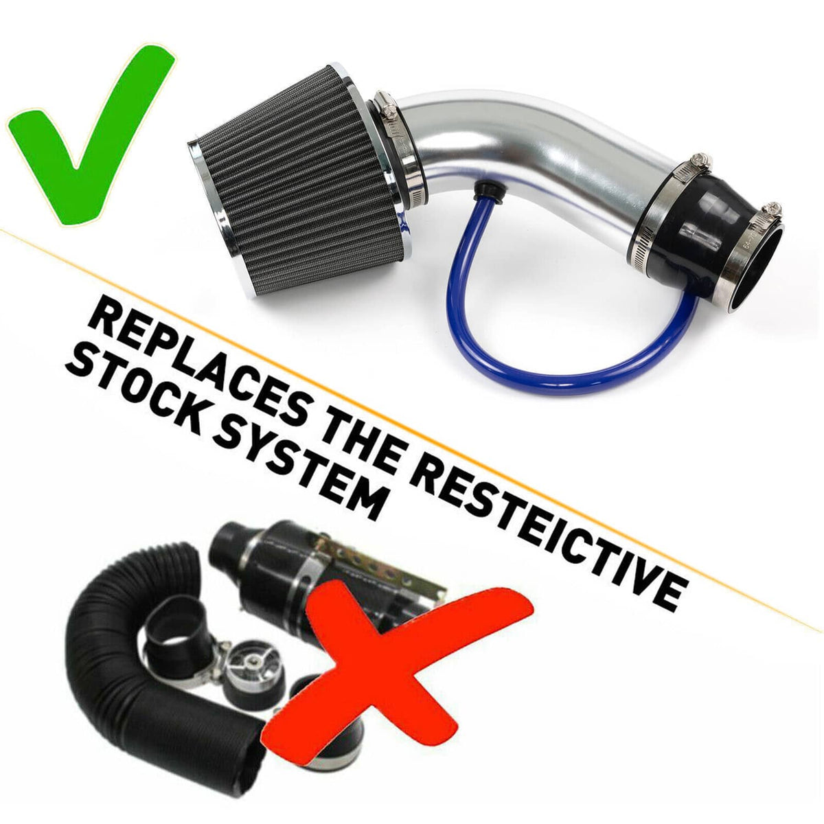 Solidspare Silver 3" Universal Cold Air Intake Kit Induction Flow Pipe Kit Aluminium New