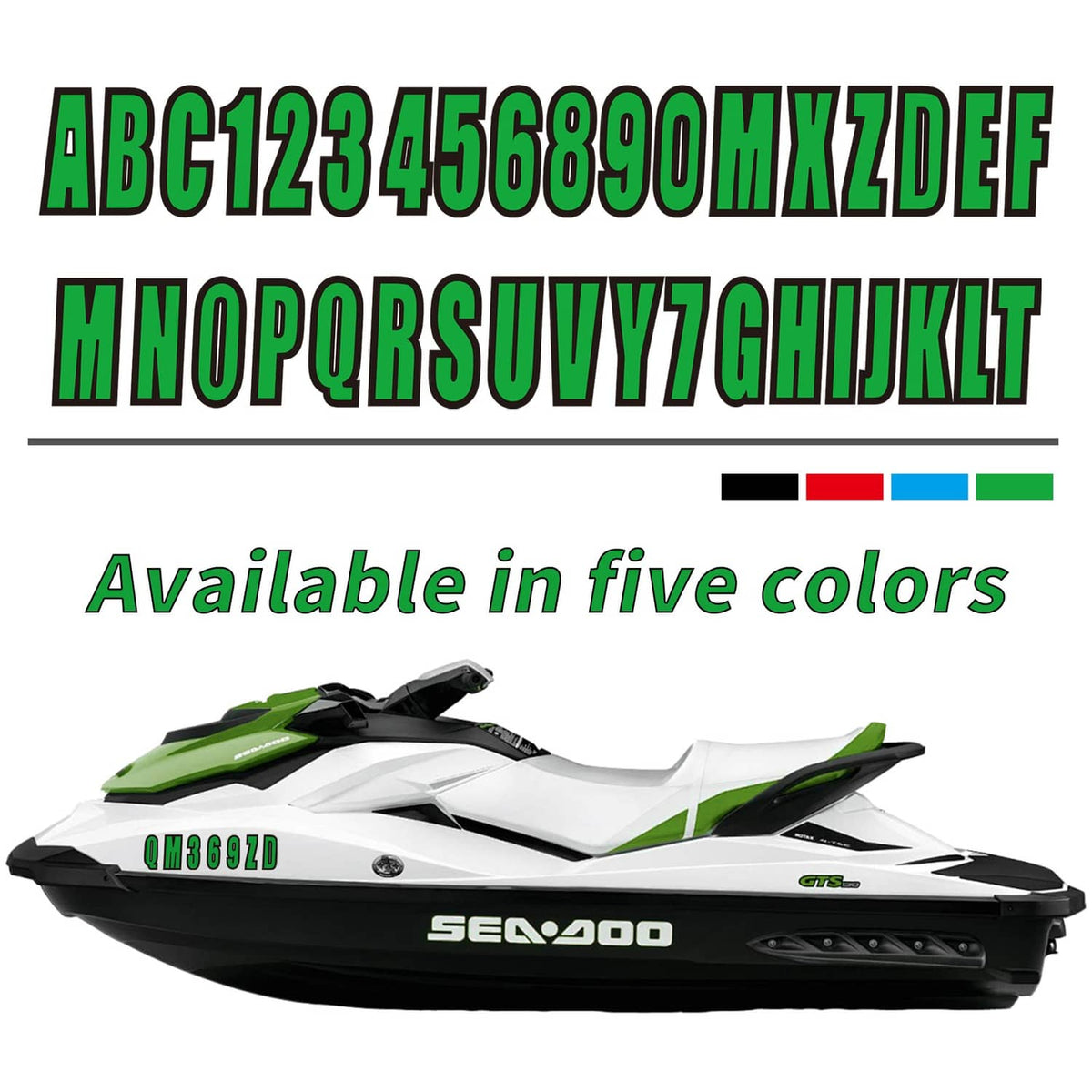Solid Spare Boat Registration Letters Numbers Decals 4 Set of A-Z & 0-9 Green Stickers