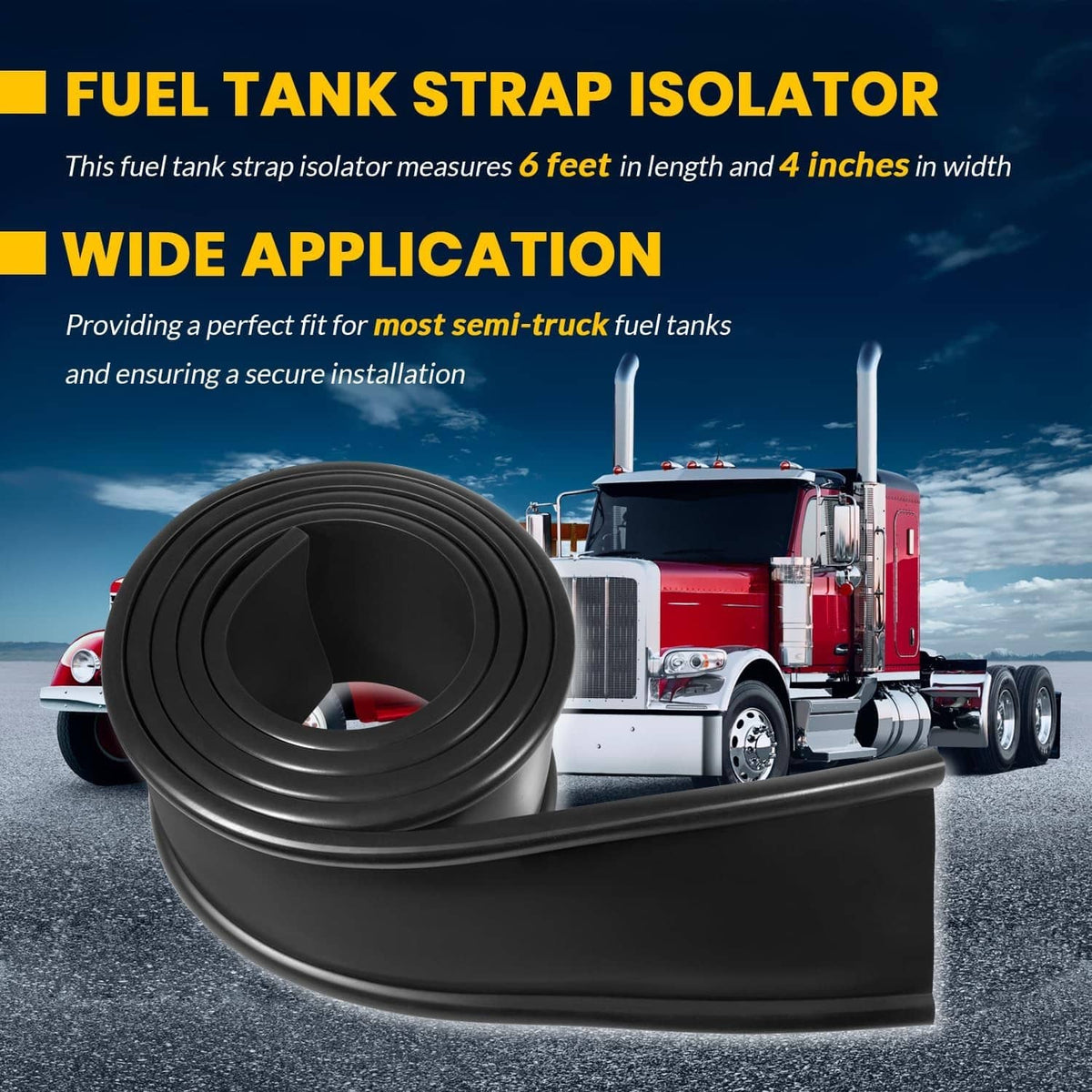 Solidspare 4-Inch Fuel Tank Strap Isolator, Gas Tank Strap Cushion 6ft. for Semi-trailer