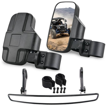 Solidspare 2" UTV Rear View Center + 1.75" 2" Side Mirror For Polaris RZR Can Am Maverick