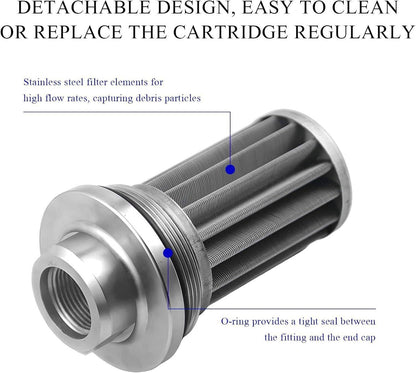 Solidspare High Flow 100 Micron Inline Fuel Filter Cleanable AN6 AN8 AN10 Adapter Fitting