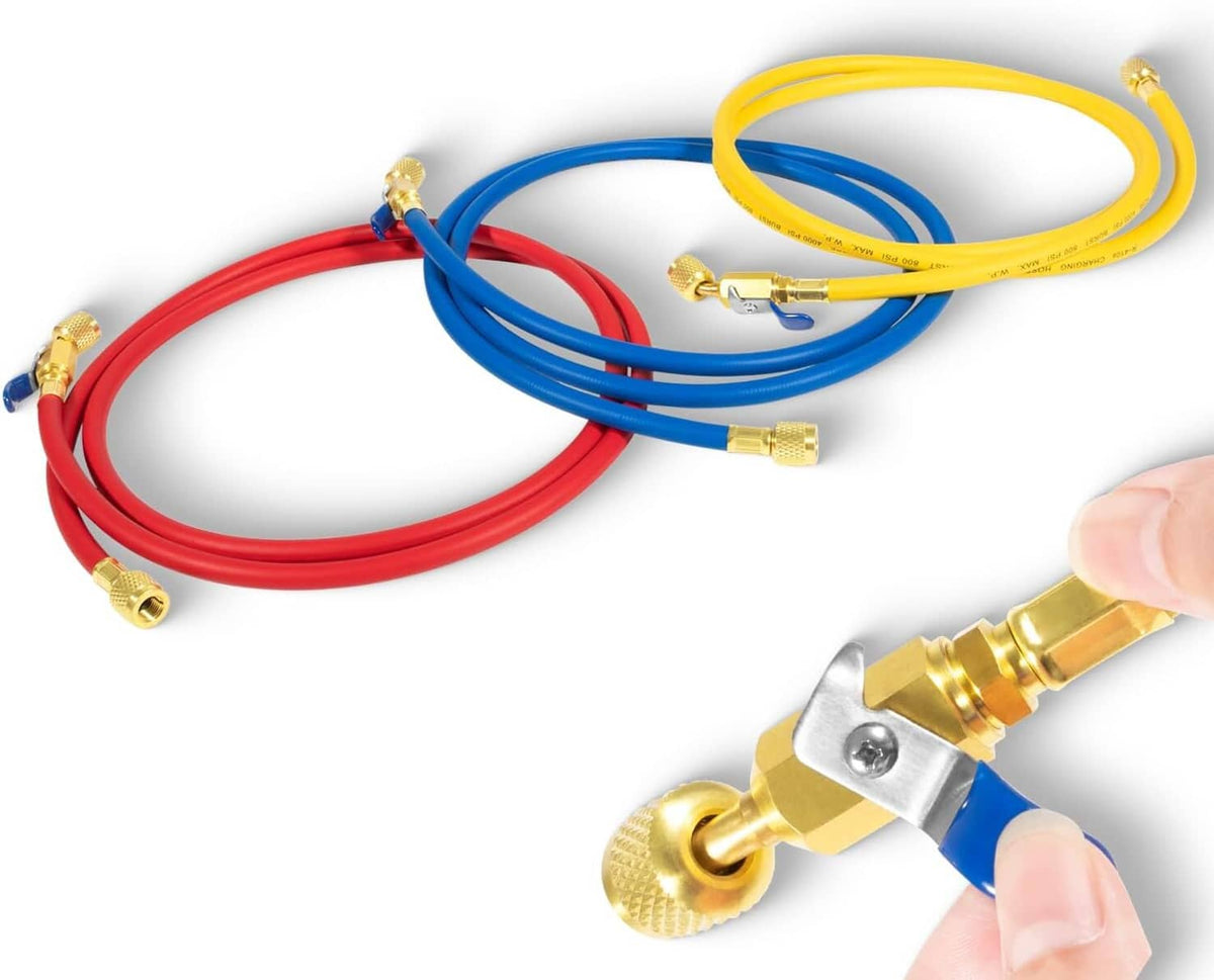 Solidspare 29986 Plus II 72" Hose 1/4" Compact Ball Valve End Refrigerant Charging Hose