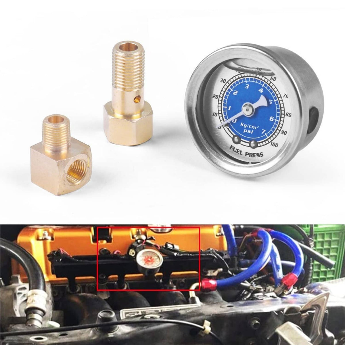 Solid Spare Liquid Filled Meter Fuel Pressure Gauge 1/8 NPT 100PSI For VMS Honda Acura Civic