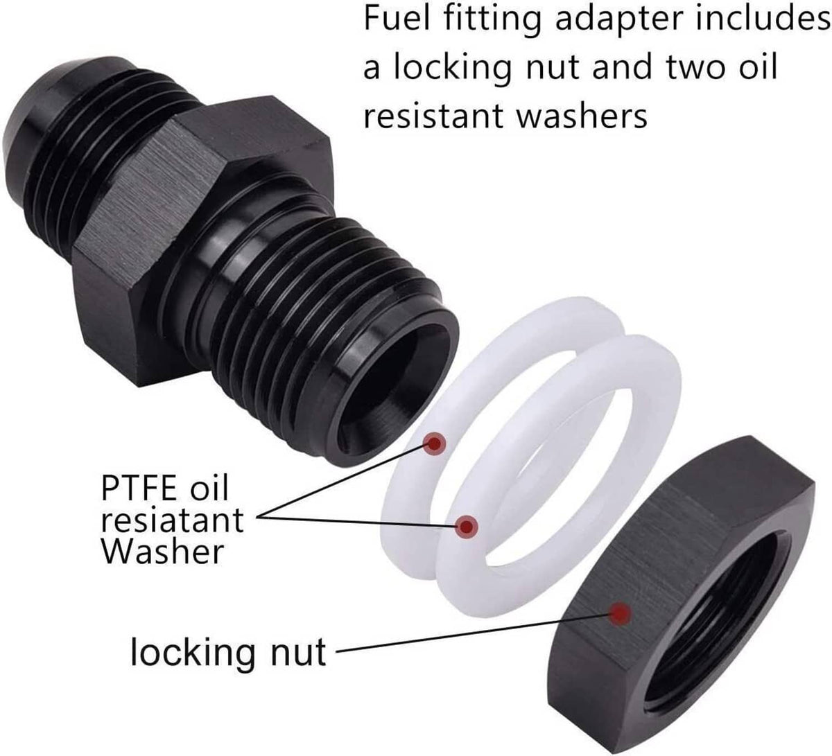 Solidspare 2Pcs -10AN AN10 Flare Fuel Cell Bulkhead Fitting With Teflon Washer Aluminum