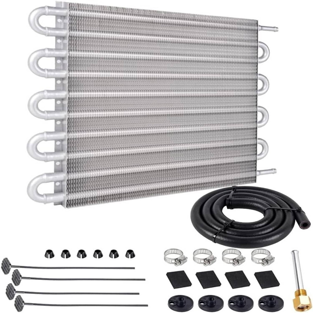 Solidspare 10 Rows Universal Aluminum Remote Transmission Oil Cooler Radiator Converter Kit