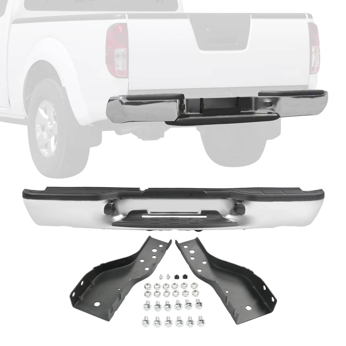 Solidspare Chrome Rear Step Bumper Assembly For 1998-2004 Chevy S10 GMC Sonoma Fleetside