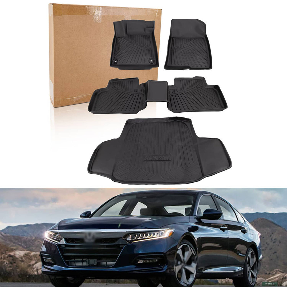 Solidspare Full Set Floor Mats Cargo Liner For 2018-2022 Honda Accord Sedan All Weather