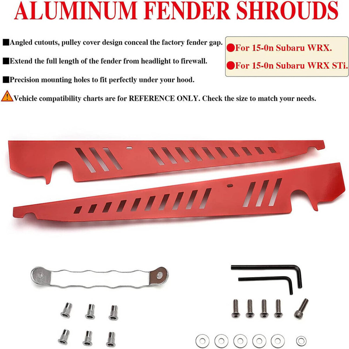 Solidspare Red Performance Fender Shrouds Panel For 2015-2020 Subaru WRX / WRX STI