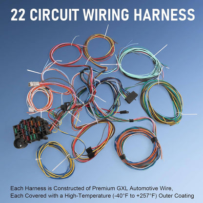 Solidspare Universal 22 Circuit Wiring Harness Street Hot Rat Rod Custom Wire Kit XL WIRES