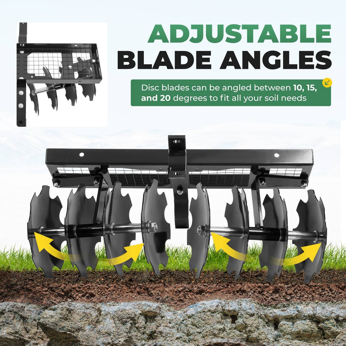 Solidspare Rear Disc Harrow 11" Steel Tow For Universal Tractor Sleeve Hitch Attachment