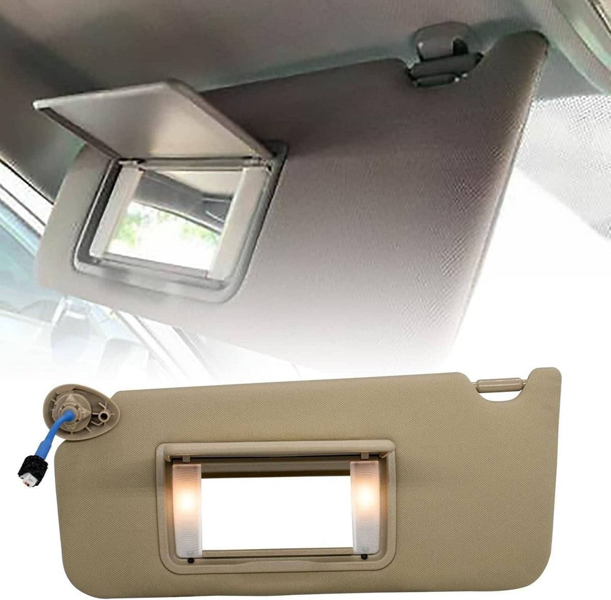 Solidspare Sun Visor Left Driver Side with Light & Mirror For 08-17 Honda Accord Beige New