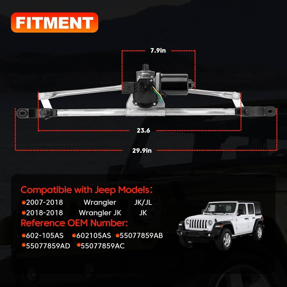 Solidspare Front Windshield Wiper Linkage & Motor Assembly For Jeep Wrangler JK 2007-2018