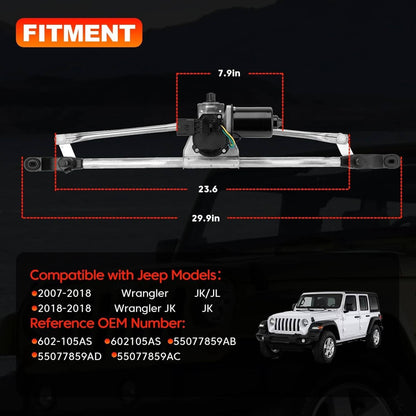 Solidspare Front Windshield Wiper Linkage & Motor Assembly For Jeep Wrangler JK 2007-2018