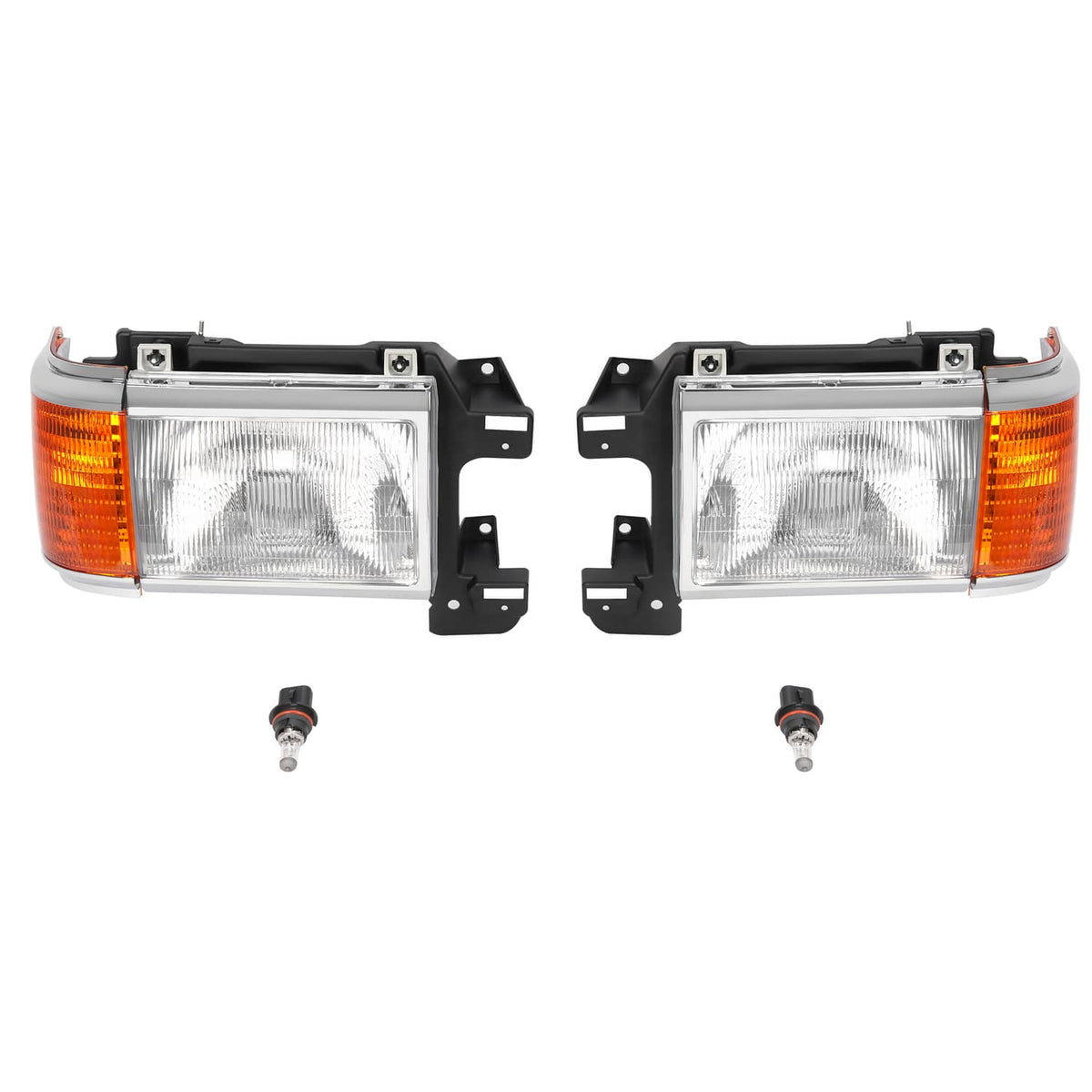 Solid Spare For 1987-1991 1990 Ford F150 F250 Bronco Truck Headlights Chrome Trim Headlamps