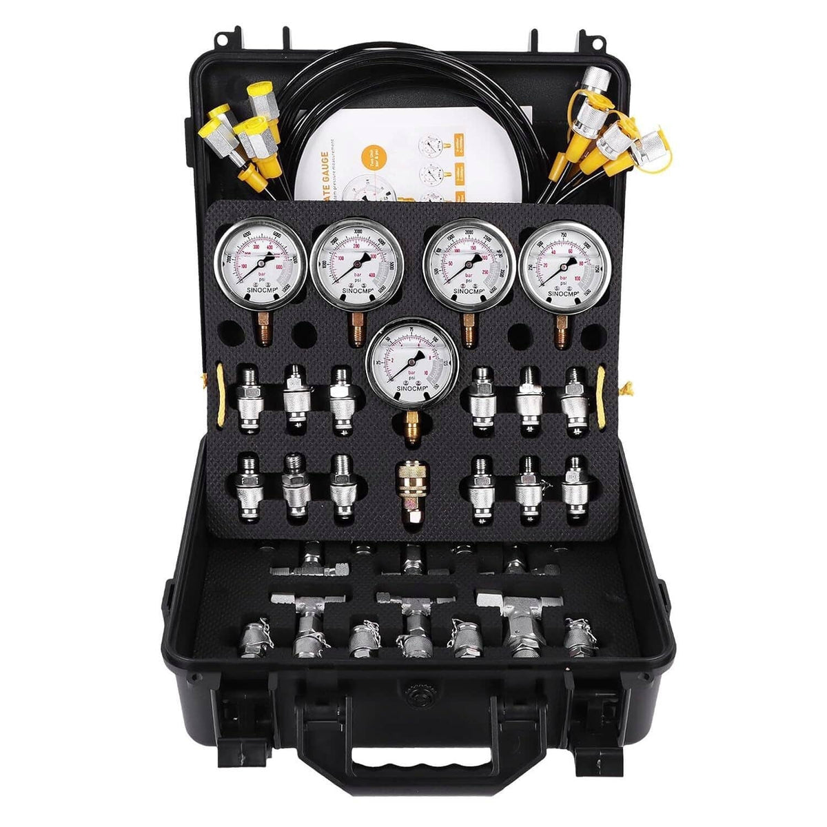 Solidspare 60Mpa Hydraulic Pressure Test Kit 5 Gauges 13 Couplings 14 Tee Connectors 5 Hose