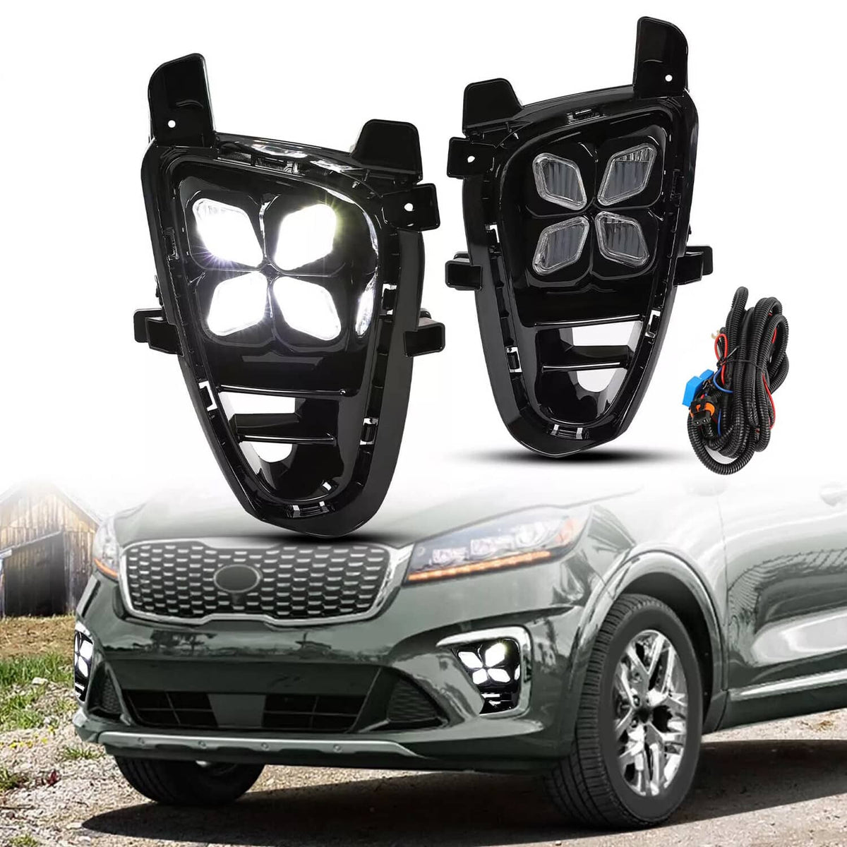 Solid Spare LED Fog Lights DRL Daytime Running Driving Lamps For Kia Sorento 2019-2020 LH+RH