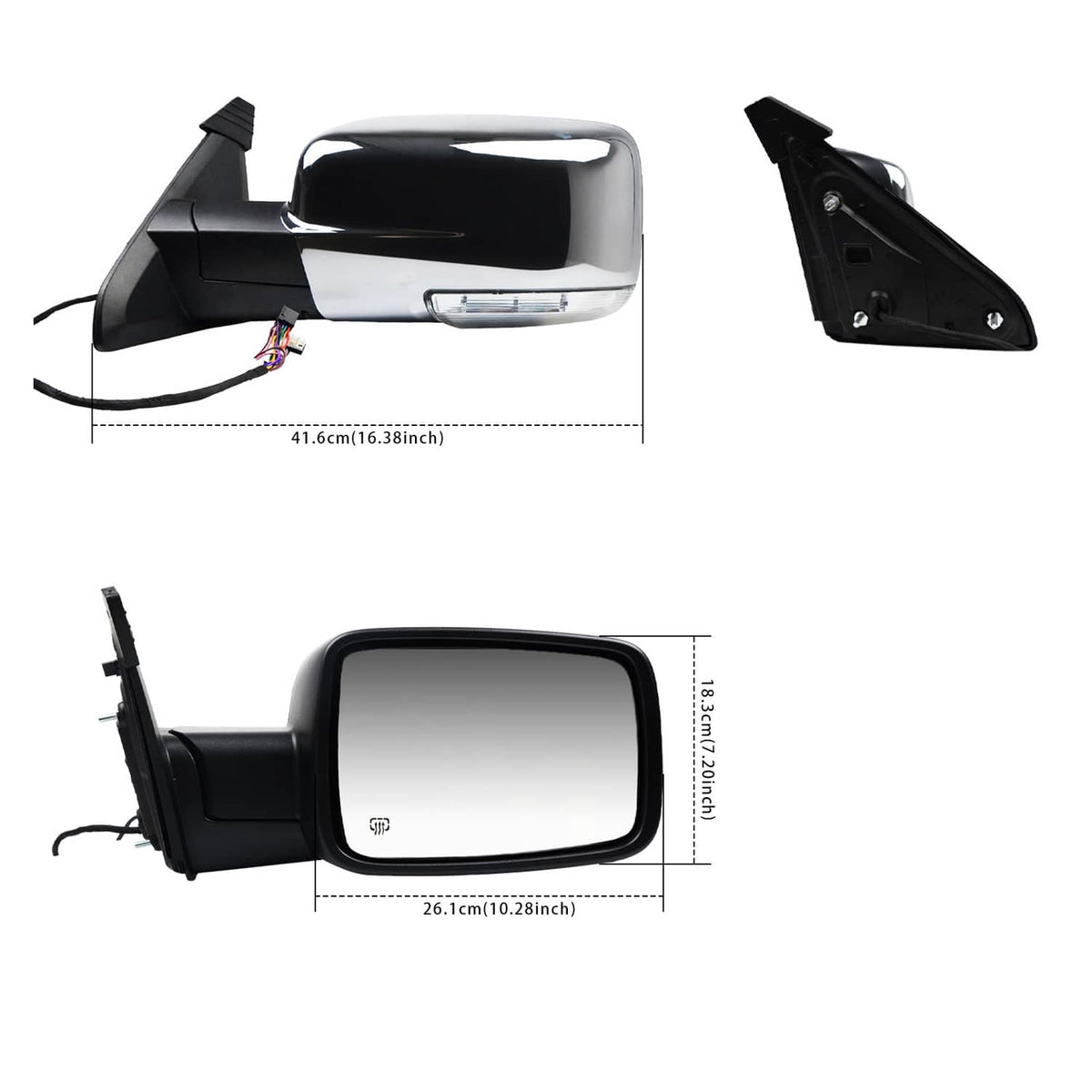 Solidspare 2Pcs For 2013-2019 Ram 1500 Side Mirror Chrome Power Fold Heated Temper Sensor